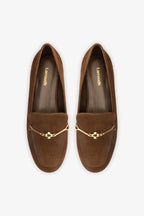 Burnt Umber Suede Loafer with Gold Hardware