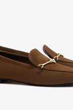 Burnt Umber Suede Loafer with Gold Hardware