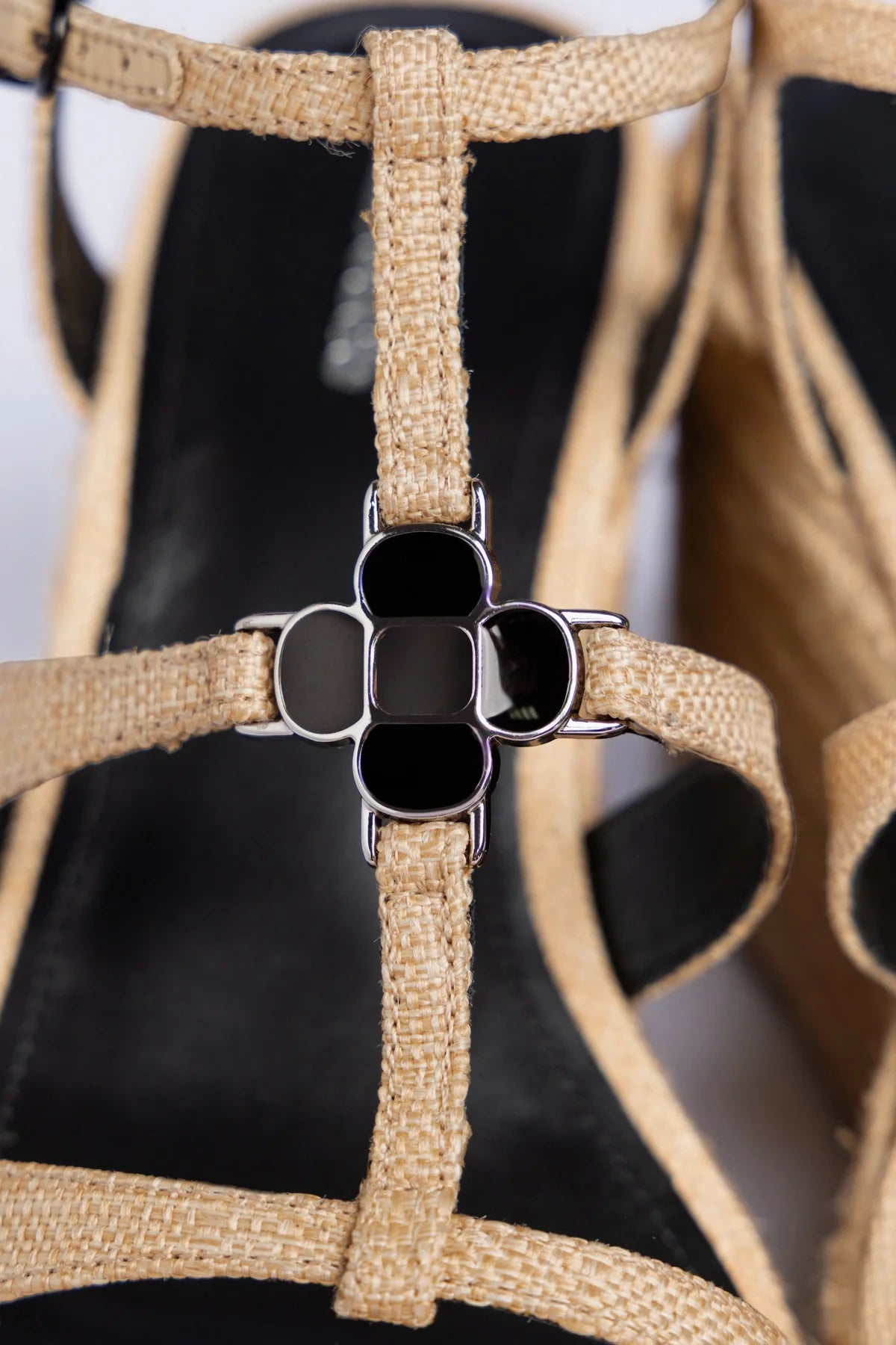 Beige Raffia Flat Sandal with Slim Straps
