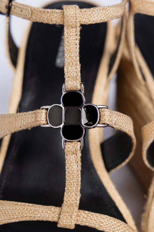 Beige Raffia Flat Sandal with Slim Straps