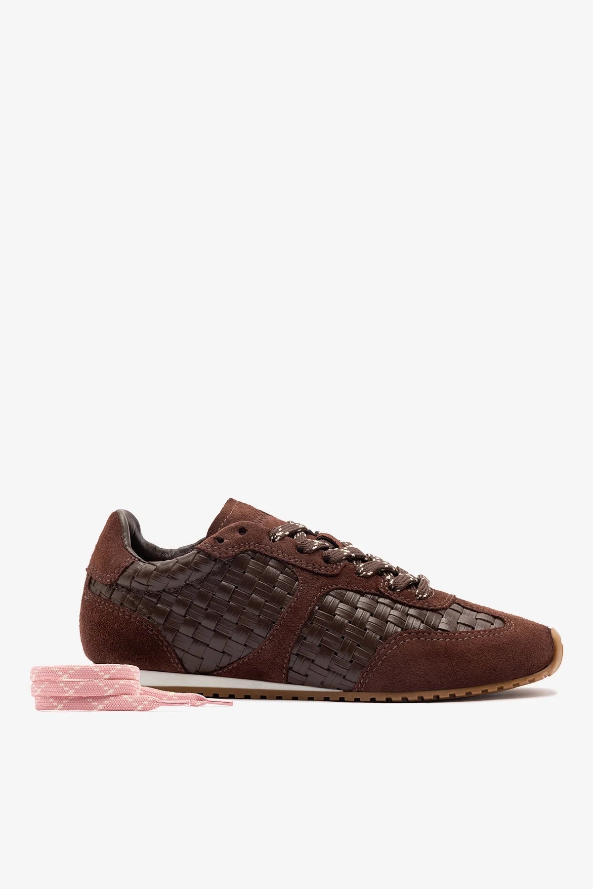 Brown Macrame Leather and Suede Sneaker
