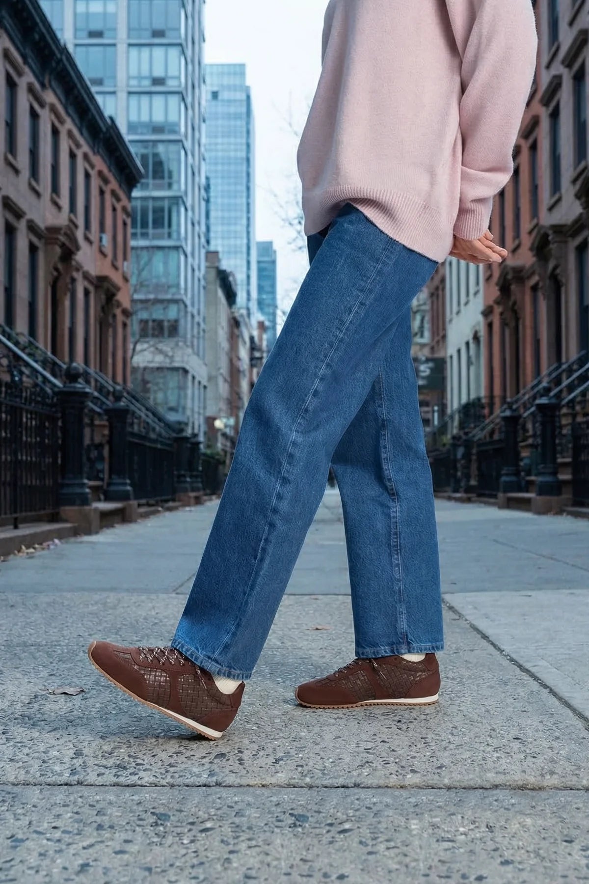 Brown Macrame Leather and Suede Sneaker