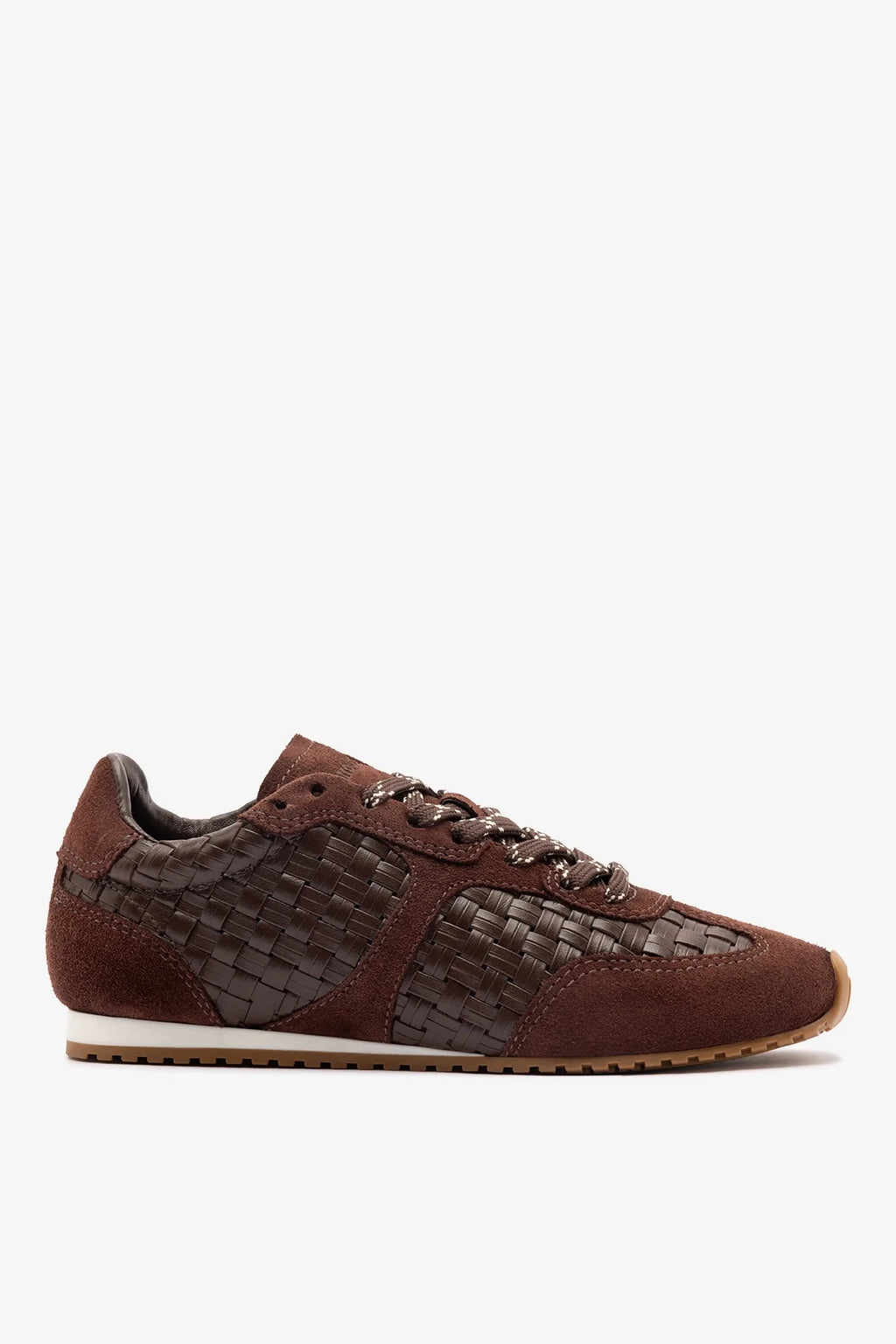 Brown Macrame Leather and Suede Sneaker