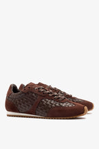 Brown Macrame Leather and Suede Sneaker