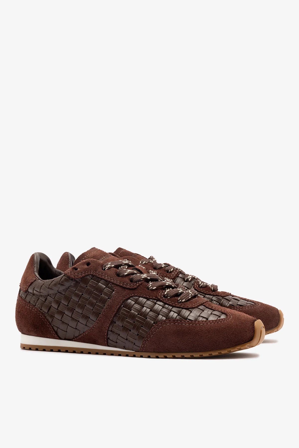 Brown Macrame Leather and Suede Sneaker