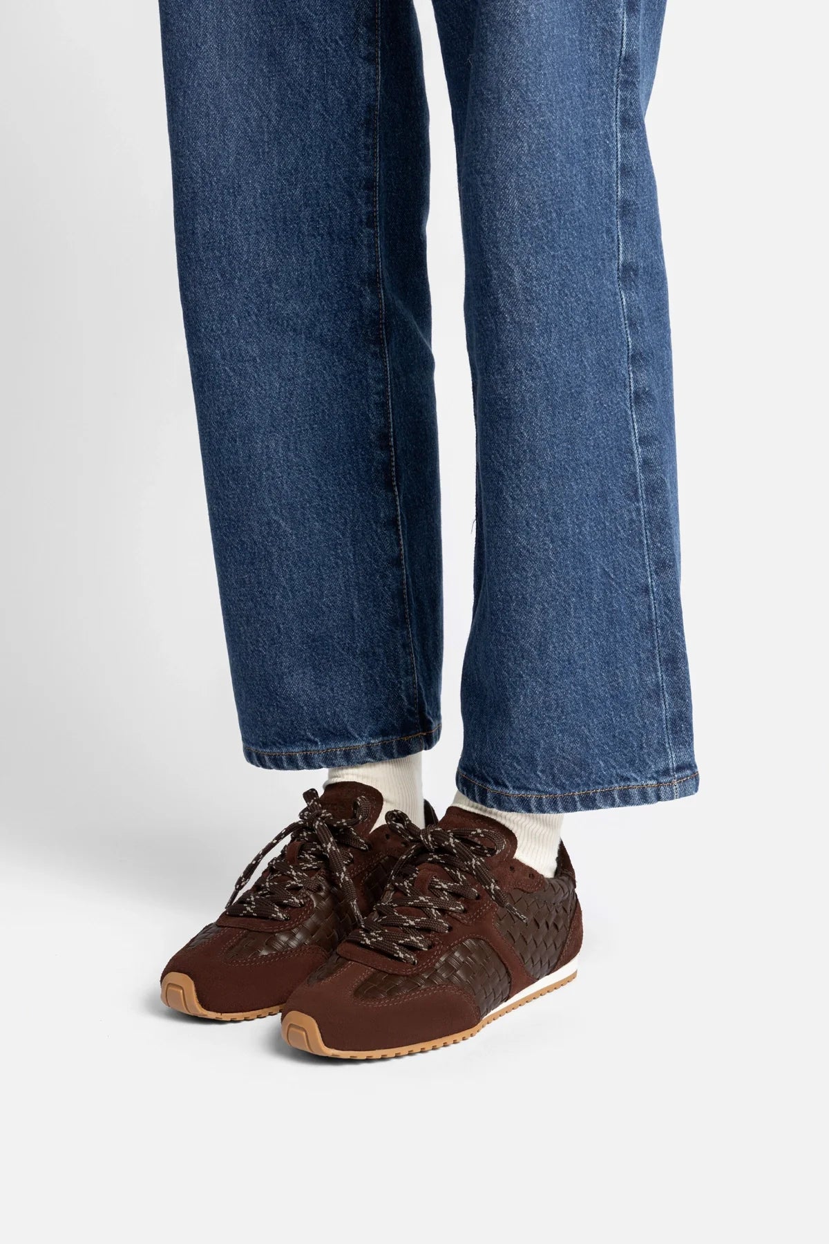 Brown Macrame Leather and Suede Sneaker