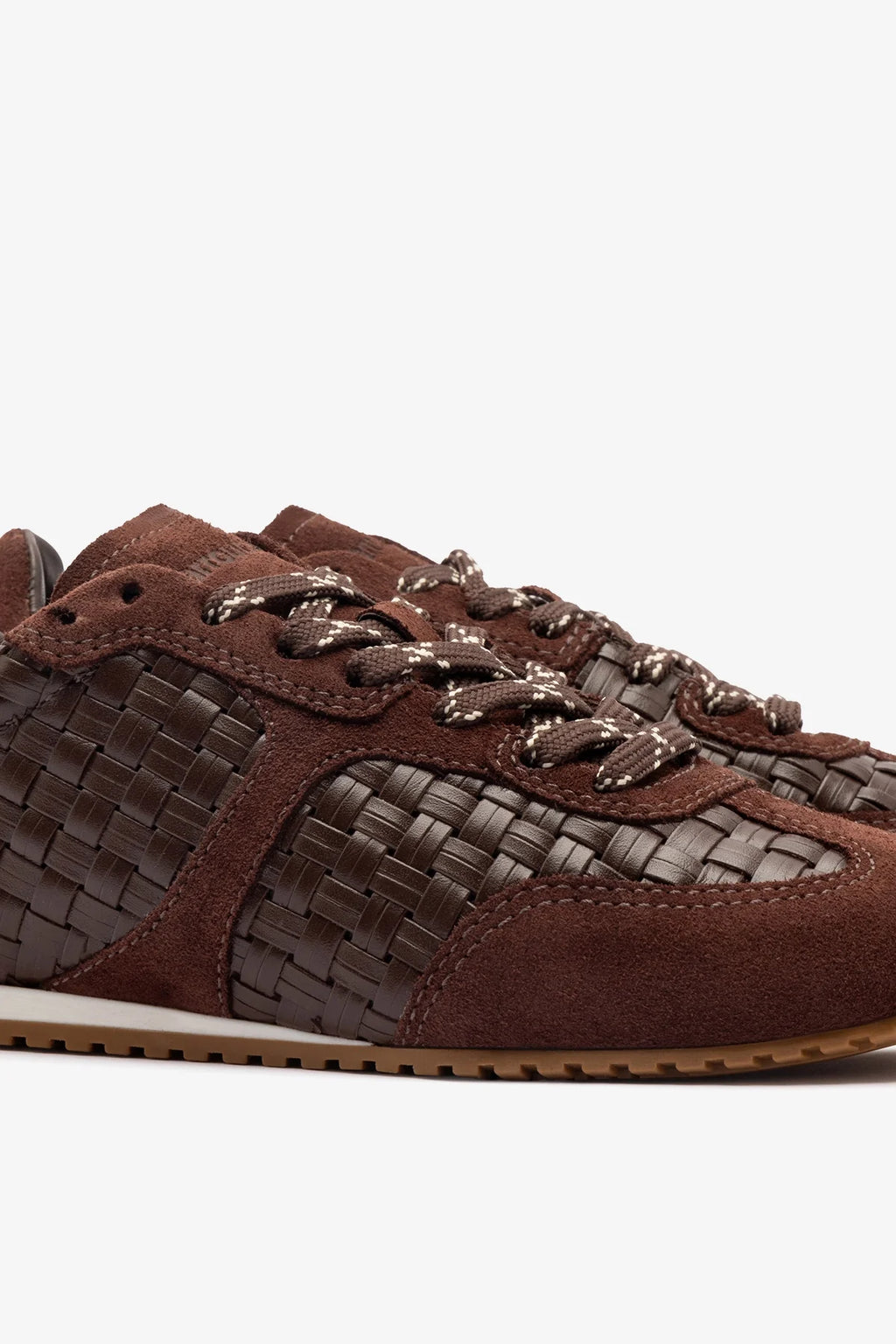 Brown Macrame Leather and Suede Sneaker