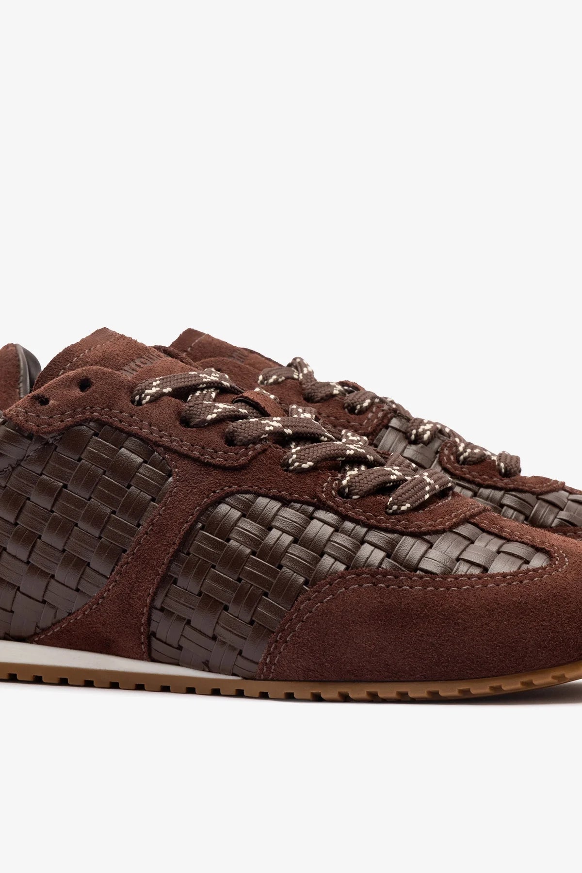 Brown Macrame Leather and Suede Sneaker