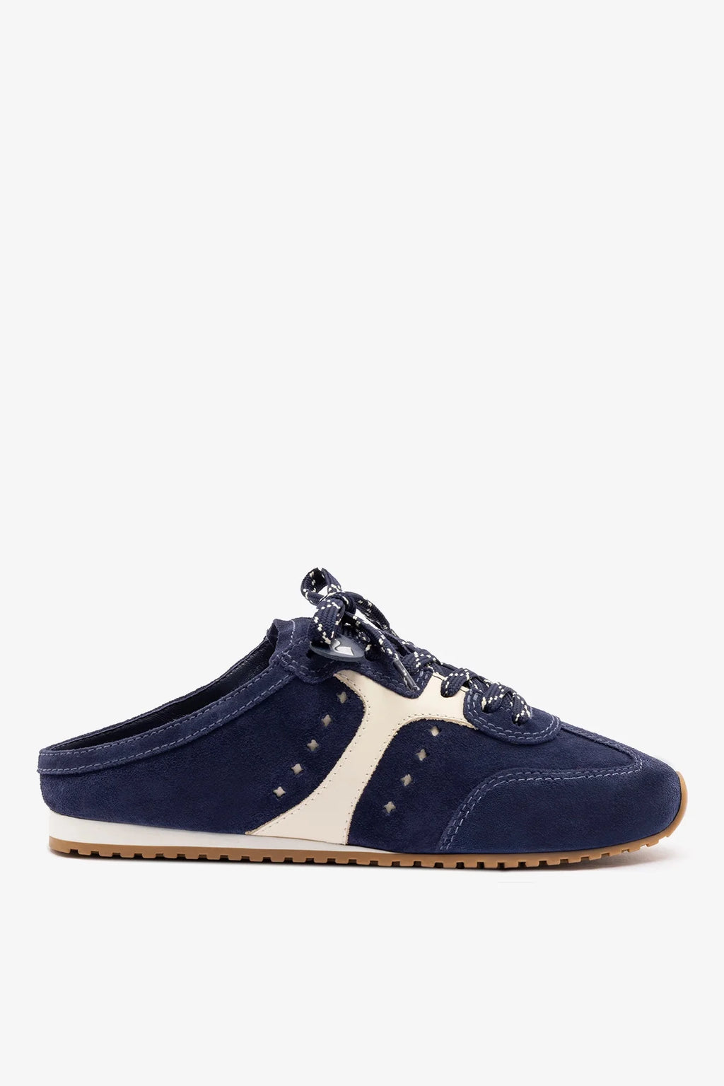 Navy Suede and Ivory Leather Slip-On Mule