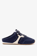 Navy Suede and Ivory Leather Slip-On Mule