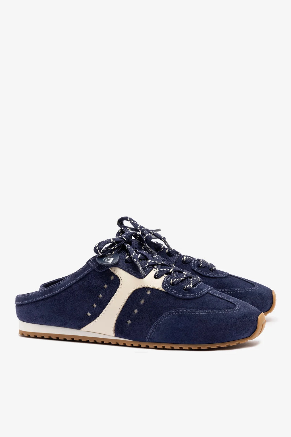 Navy Suede and Ivory Leather Slip-On Mule