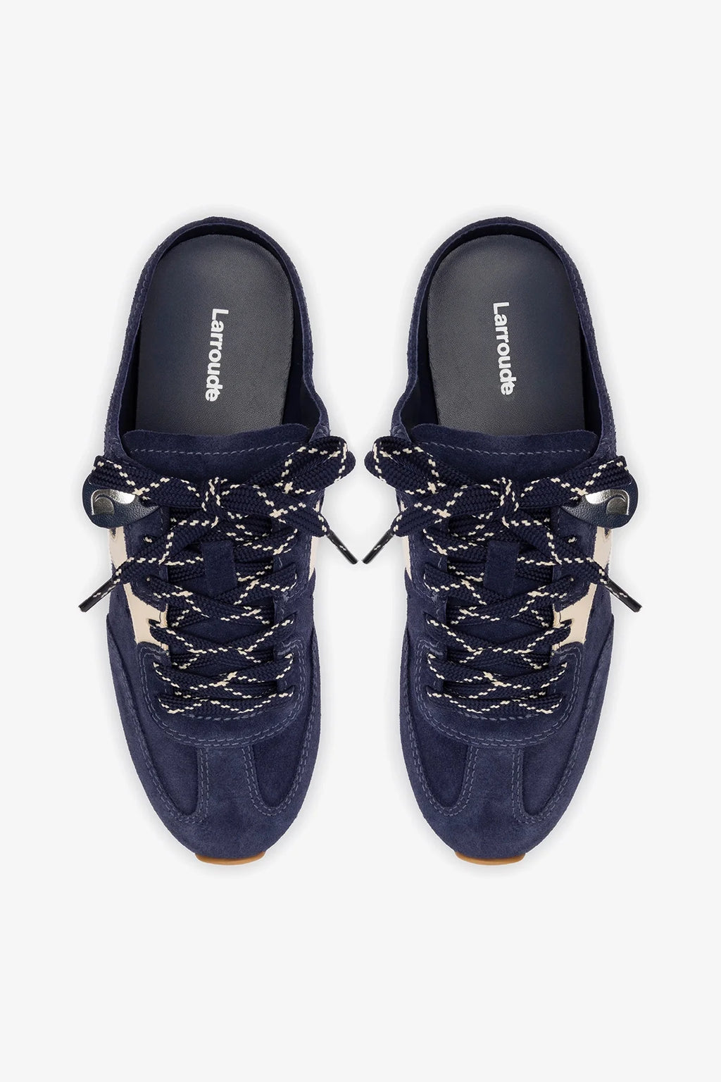 Navy Suede and Ivory Leather Slip-On Mule