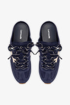 Navy Suede and Ivory Leather Slip-On Mule