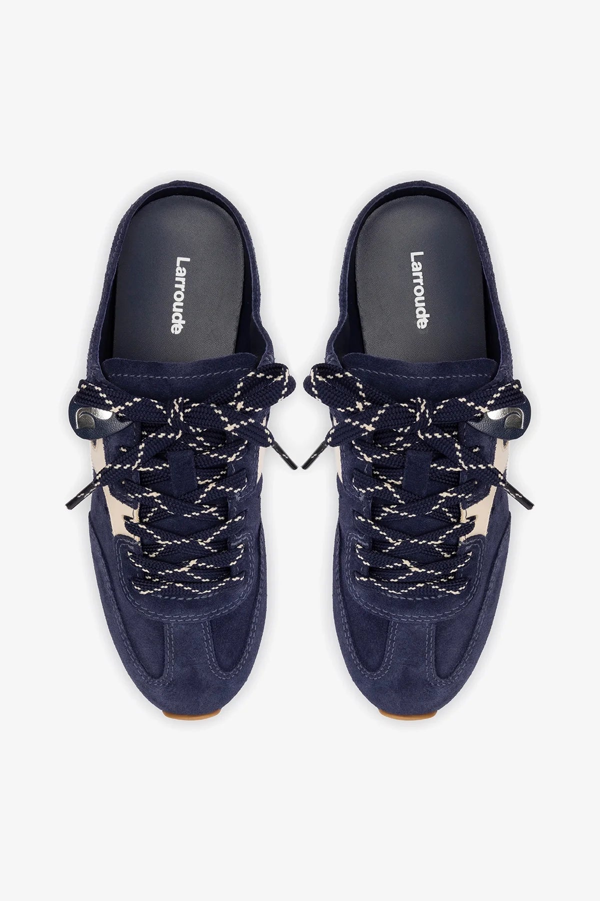 Navy Suede and Ivory Leather Slip-On Mule