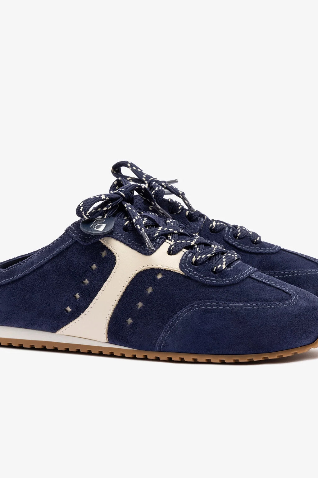 Navy Suede and Ivory Leather Slip-On Mule