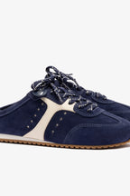 Navy Suede and Ivory Leather Slip-On Mule