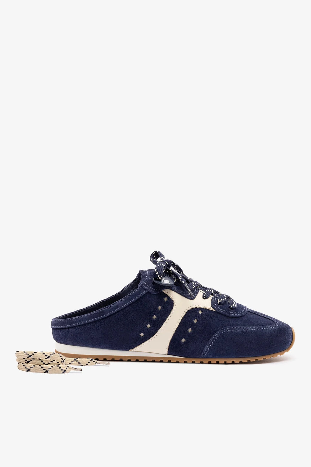 Navy Suede and Ivory Leather Slip-On Mule