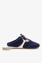 Navy Suede and Ivory Leather Slip-On Mule
