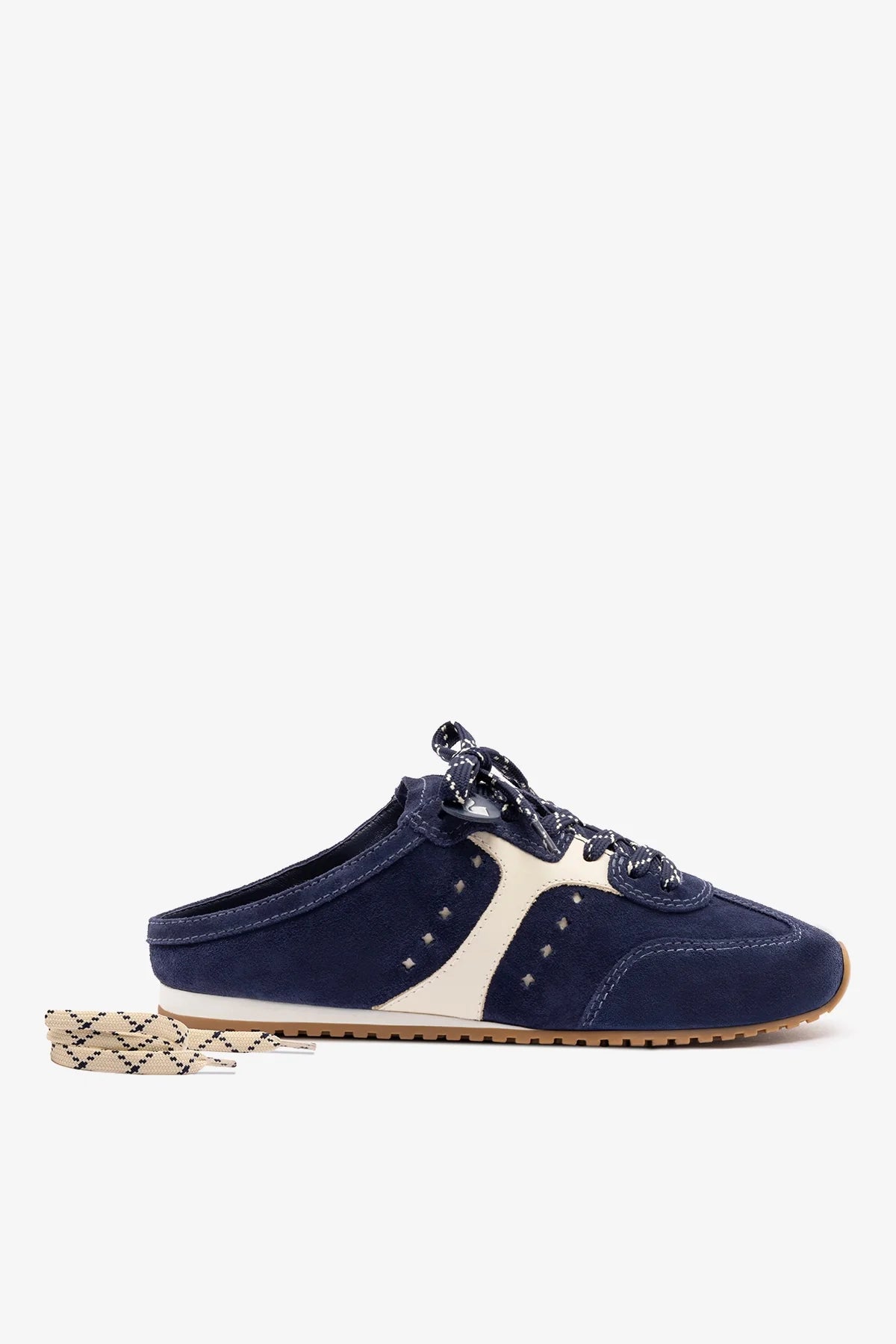 Navy Suede and Ivory Leather Slip-On Mule