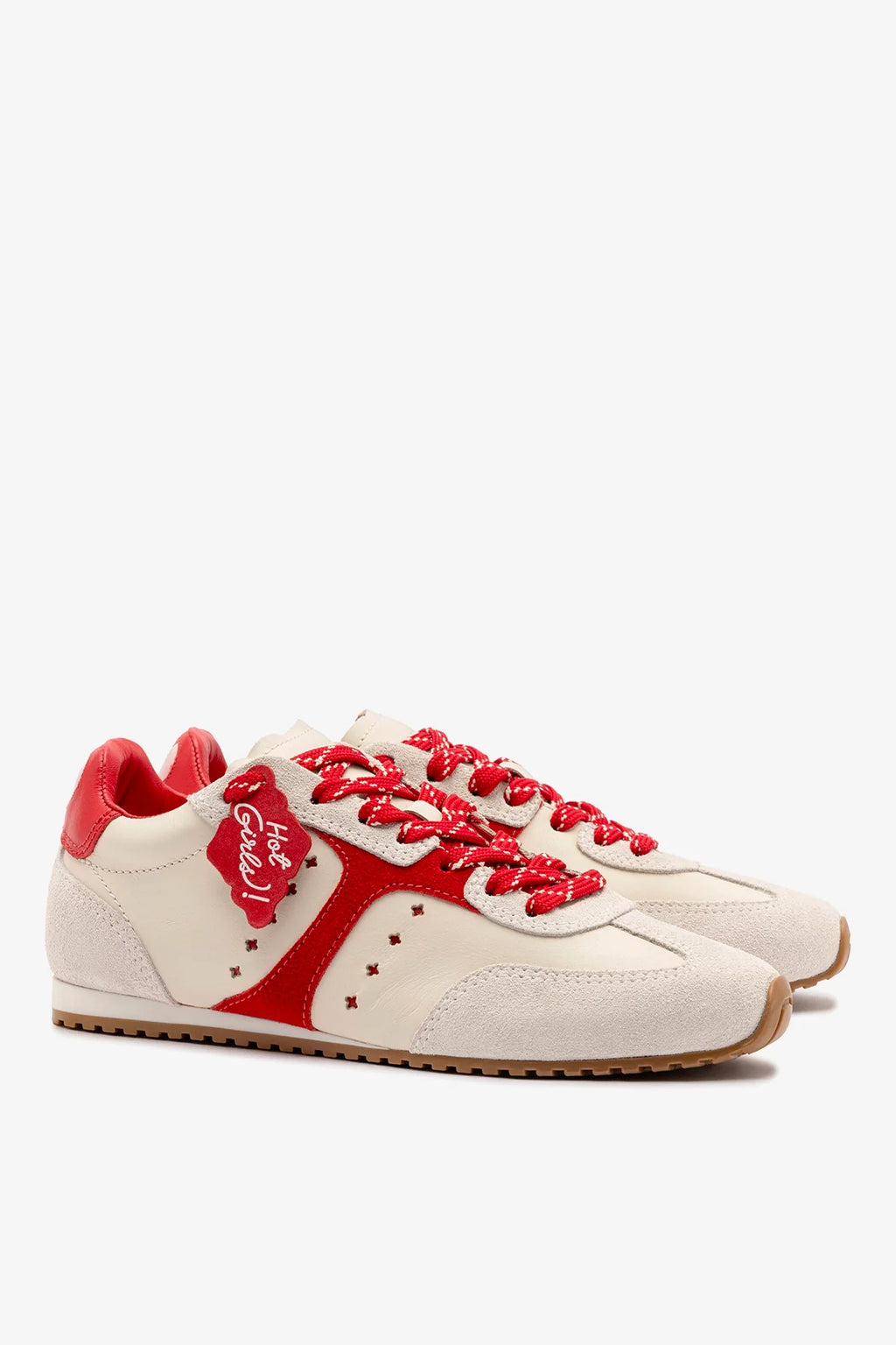 Ivory Leather and Scarlet Suede Sneaker