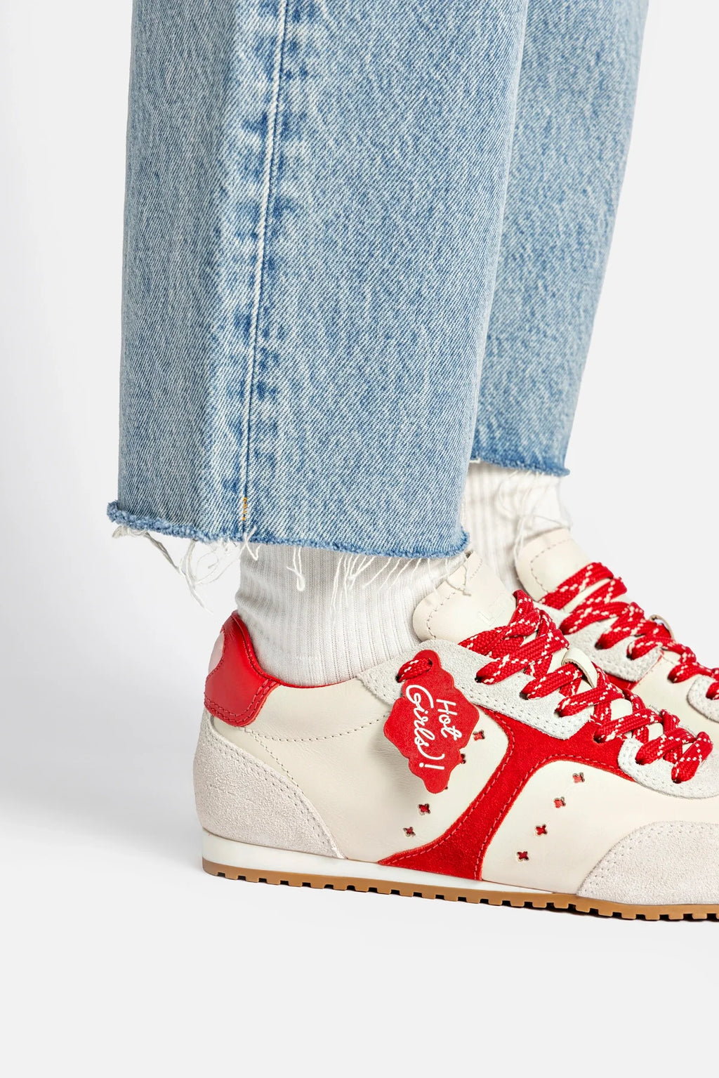Ivory Leather and Scarlet Suede Sneaker