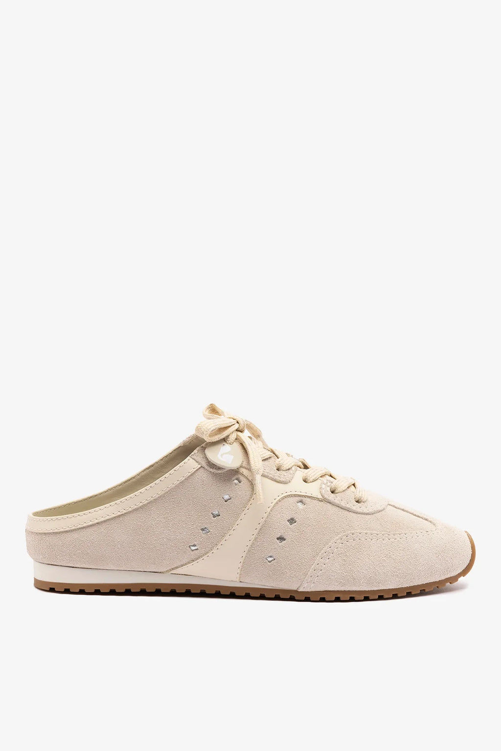 Mushroom Grey Suede and Ivory Leather Slip-On Mule