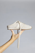Mushroom Grey Suede and Ivory Leather Slip-On Mule