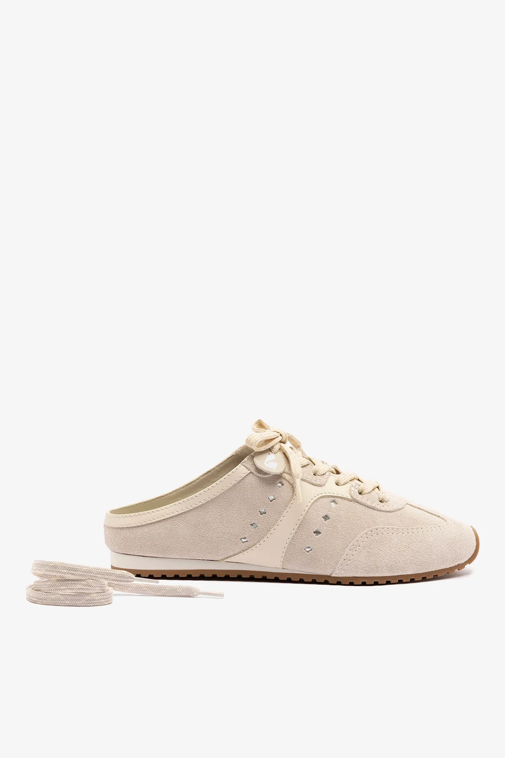 Mushroom Grey Suede and Ivory Leather Slip-On Mule