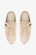 Mushroom Grey Suede and Ivory Leather Slip-On Mule