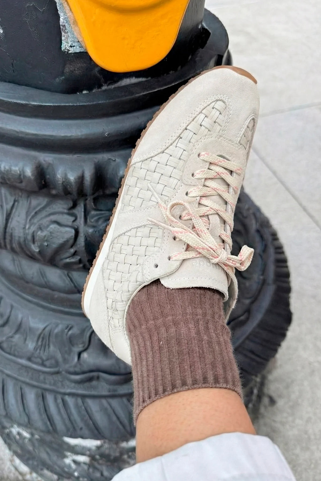 Mushroom Grey Macrame Leather and Suede Sneaker