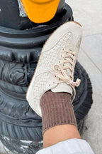 Mushroom Grey Macrame Leather and Suede Sneaker