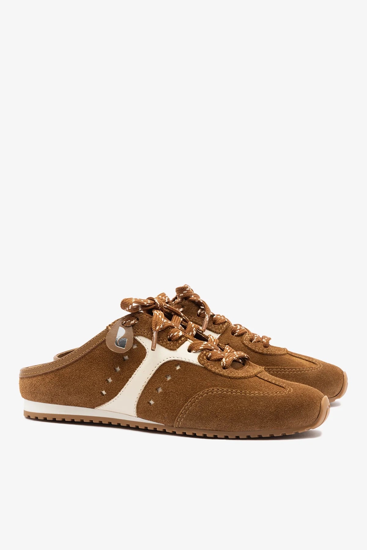 Russet Suede and Ivory Leather Slip-On Mule