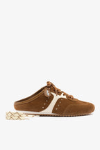 Russet Suede and Ivory Leather Slip-On Mule