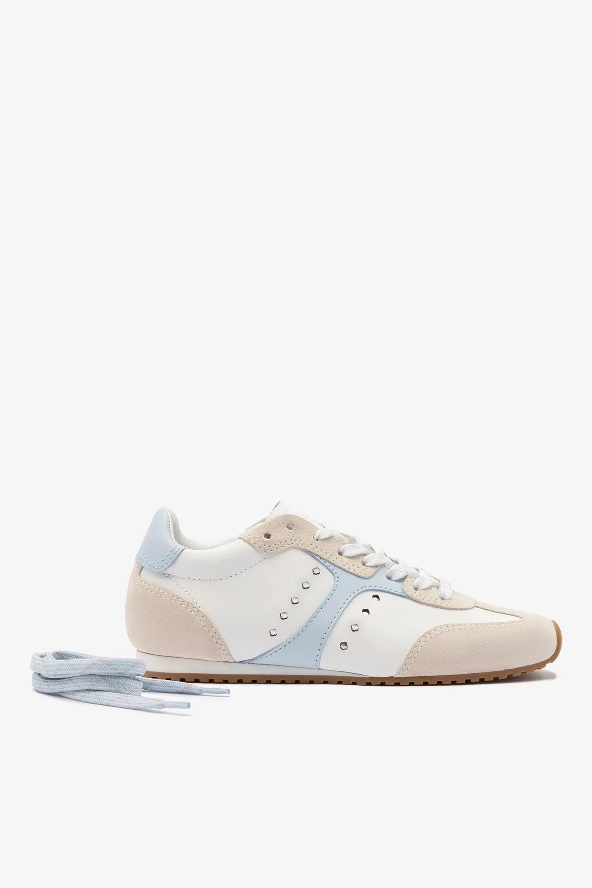 Grey Suede, White and Silver Metallic Leather Sneaker