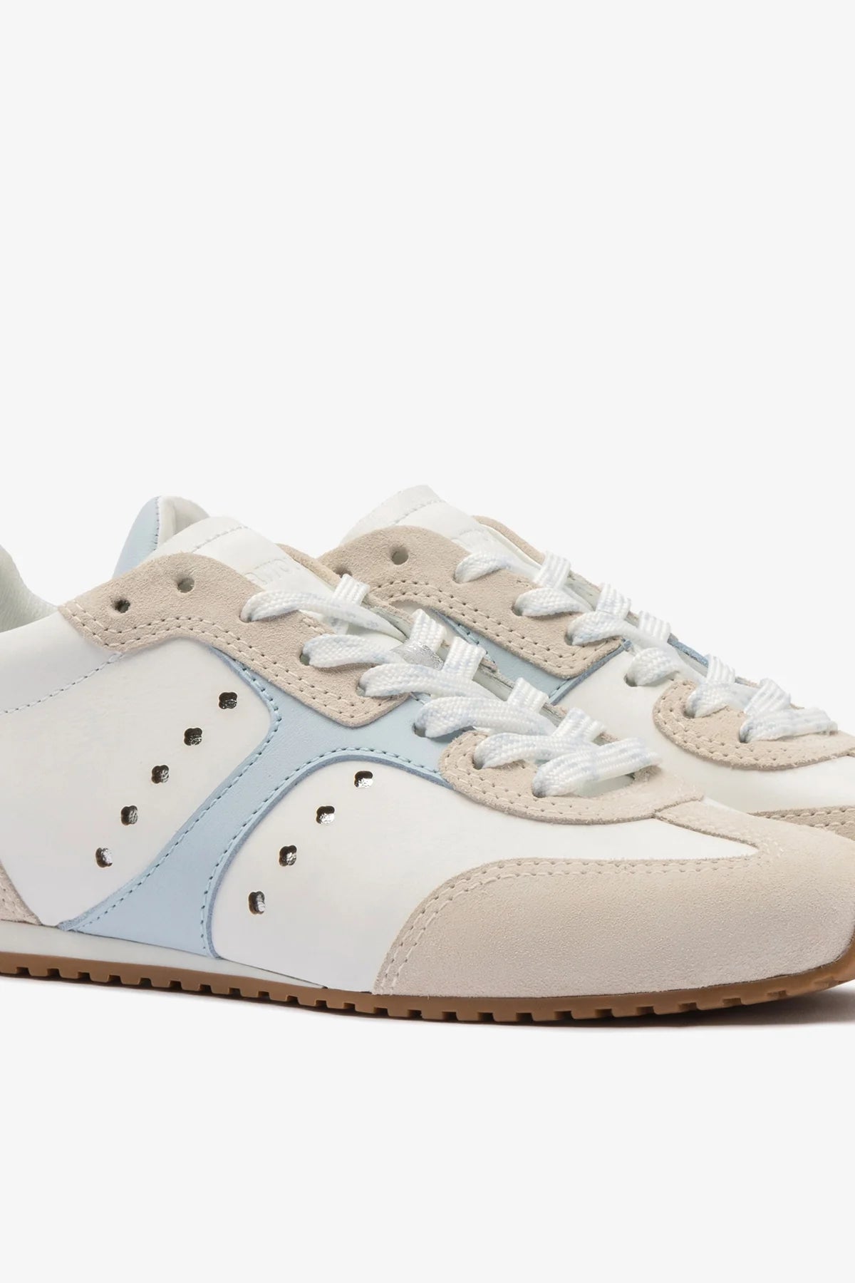Grey Suede, White and Silver Metallic Leather Sneaker