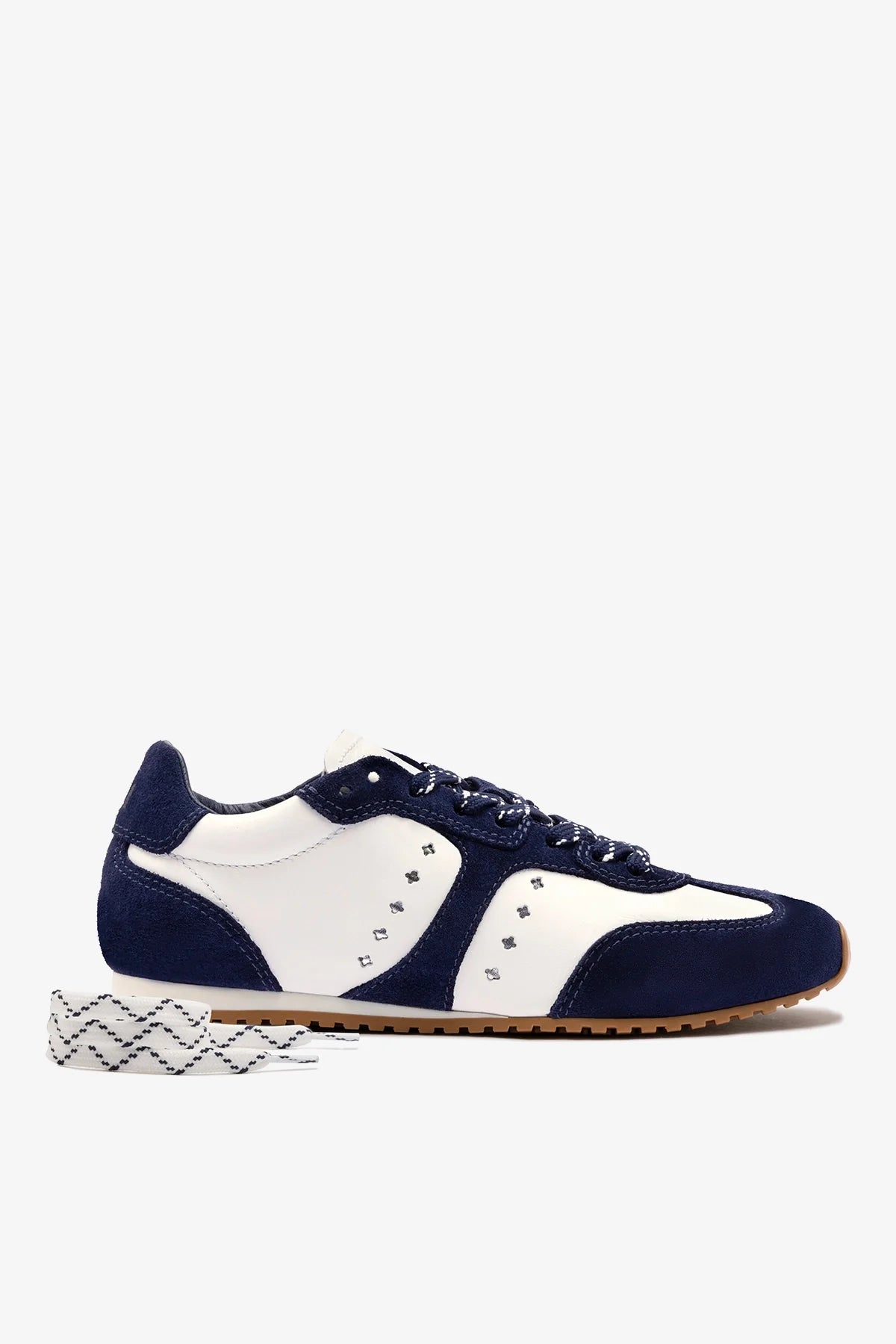 White Leather and Indigo Suede Sneaker
