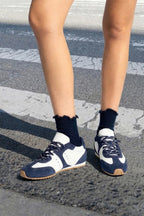White Leather and Indigo Suede Sneaker