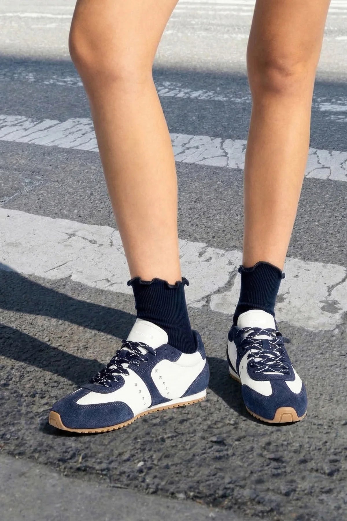 White Leather and Indigo Suede Sneaker