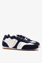 White Leather and Indigo Suede Sneaker