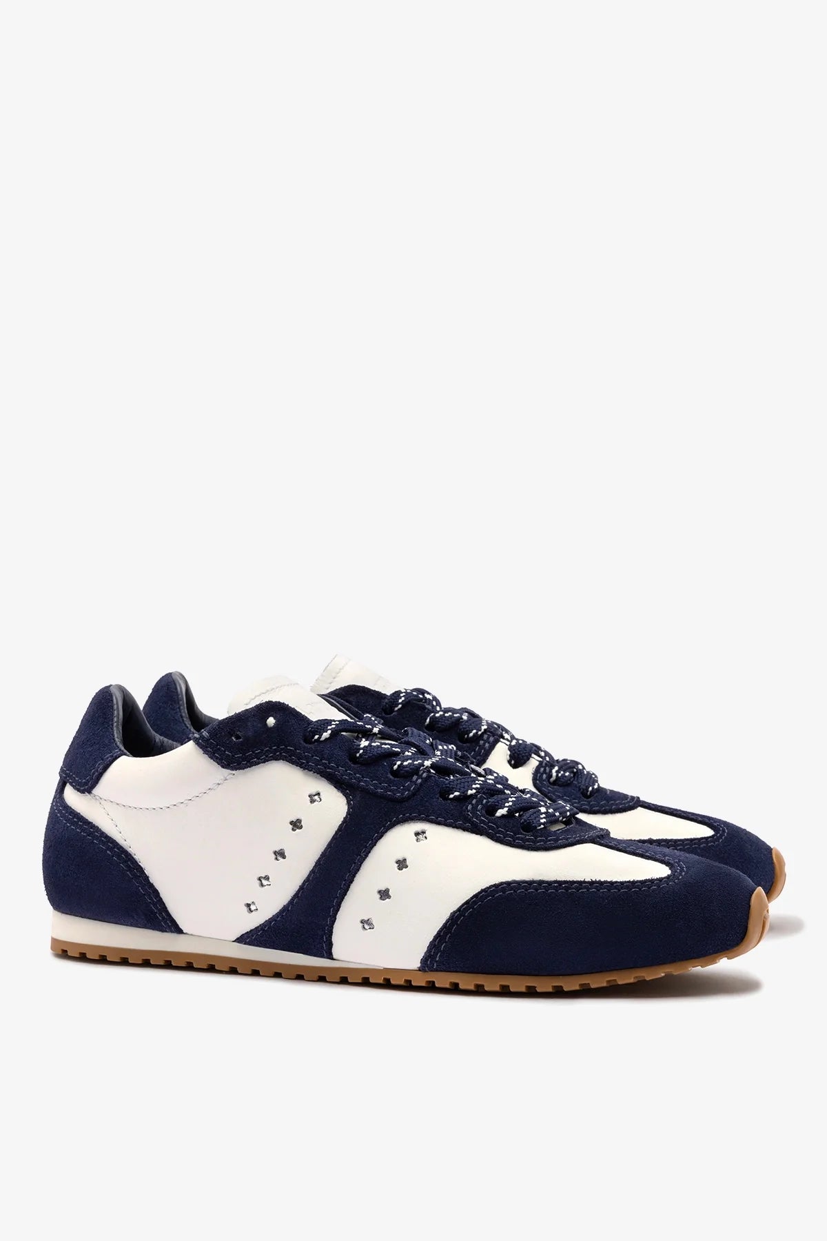 White Leather and Indigo Suede Sneaker