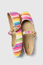 Rainbow Raffia and Beige Leather Ballet Flat