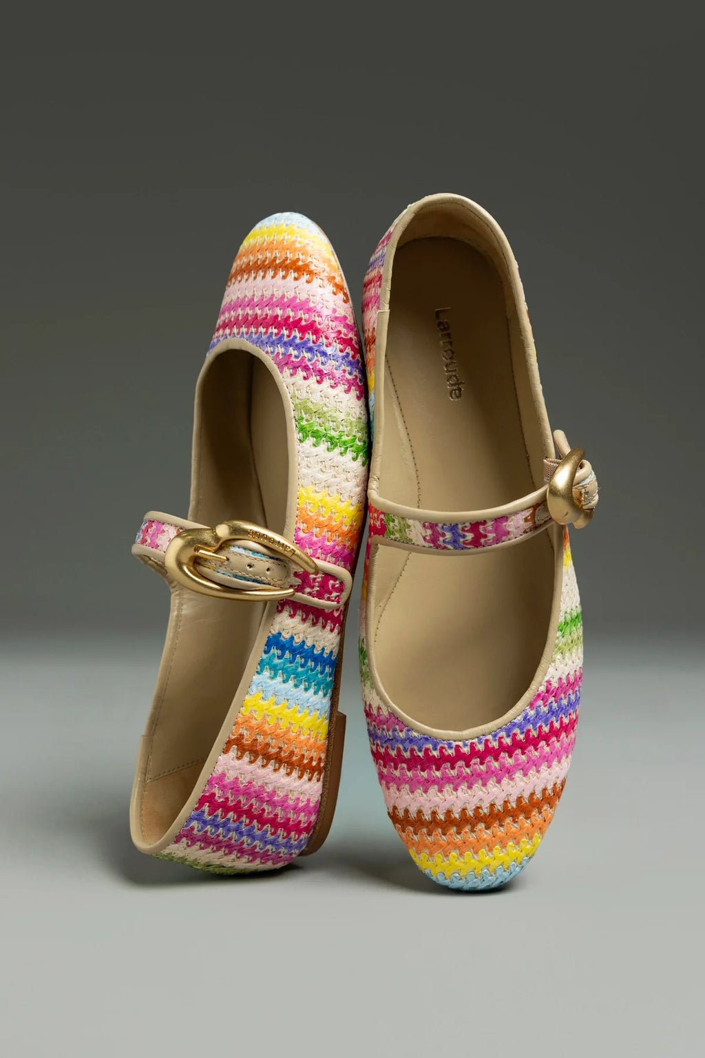 Rainbow Raffia and Beige Leather Ballet Flat