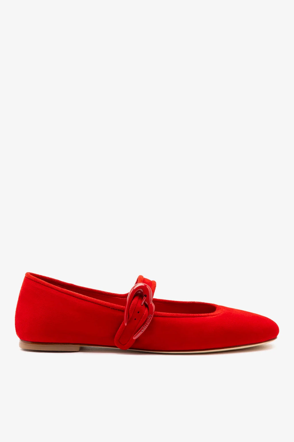 Scarlet Suede Mary-Jane Ballet Flat with Heart Buckle