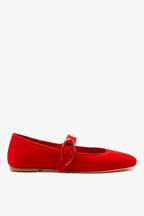 Scarlet Suede Mary-Jane Ballet Flat with Heart Buckle