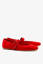 Scarlet Suede Mary-Jane Ballet Flat with Heart Buckle