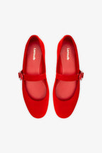 Scarlet Suede Mary-Jane Ballet Flat with Heart Buckle