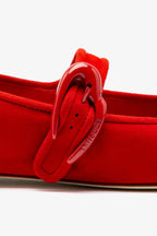 Scarlet Suede Mary-Jane Ballet Flat with Heart Buckle