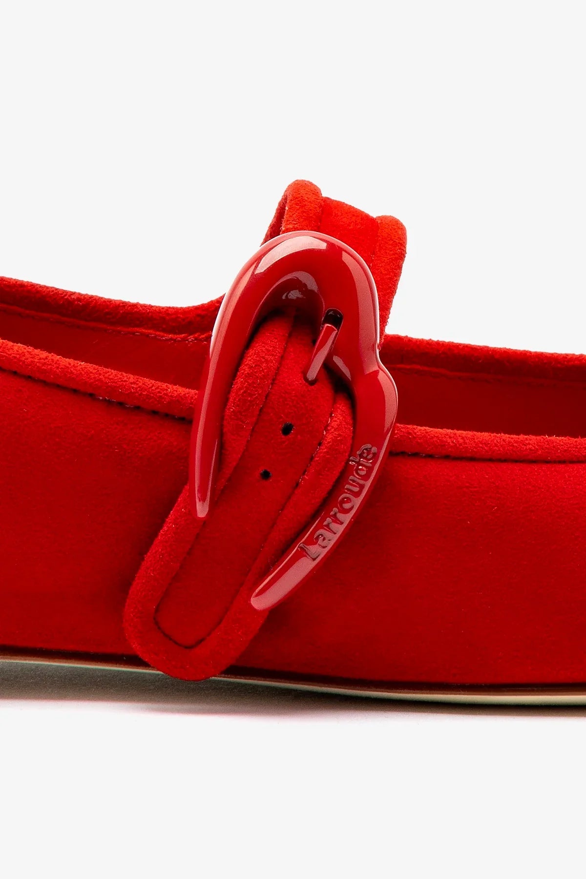 Scarlet Suede Mary-Jane Ballet Flat with Heart Buckle