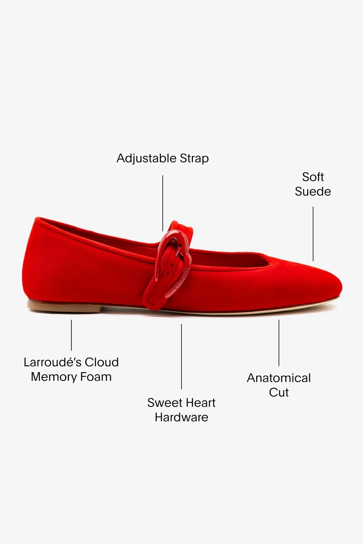 Scarlet Suede Mary-Jane Ballet Flat with Heart Buckle