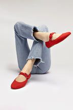 Scarlet Suede Mary-Jane Ballet Flat with Heart Buckle